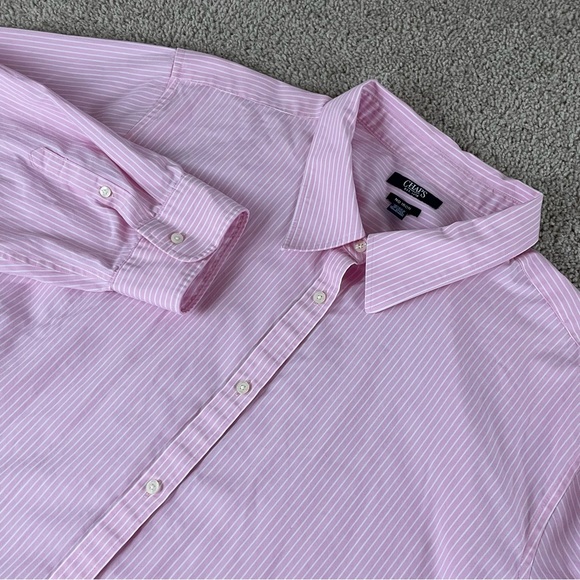 Chaps No Iron Button Shirt Womens 3X Pink Striped Long Sleeve Work Office 124 - Picture 1 of 12